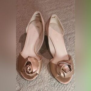 Pelle Moda Rose GOLD Peep-Toe Heels with Rose Detail